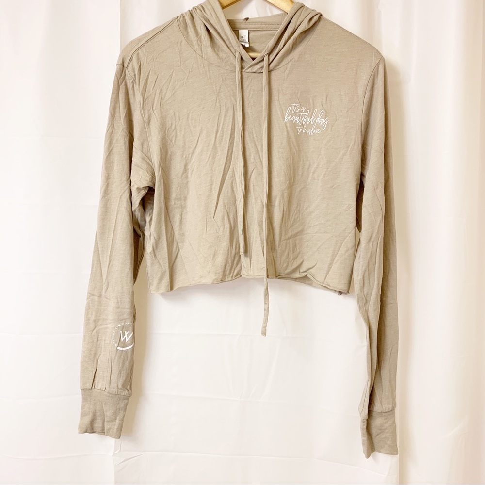 Whitney Simmons Beige Crop Long Sleeve Hoodie